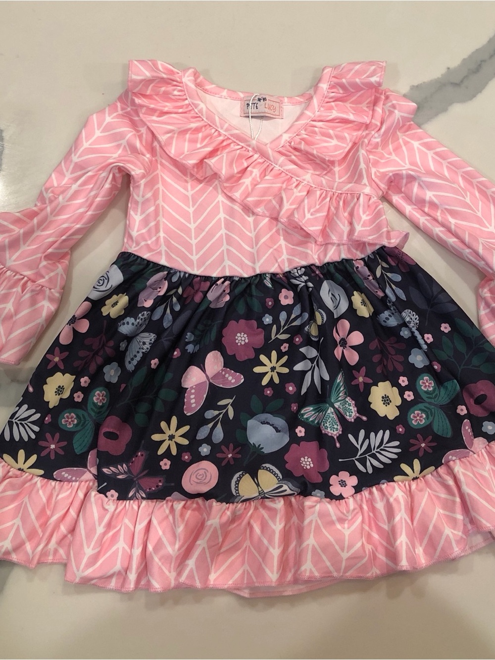 Pink & Navy Floral Ruffle Girls' Dress